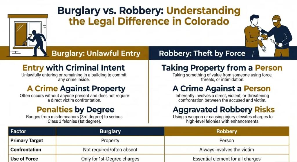 The differences between burglary and robbery