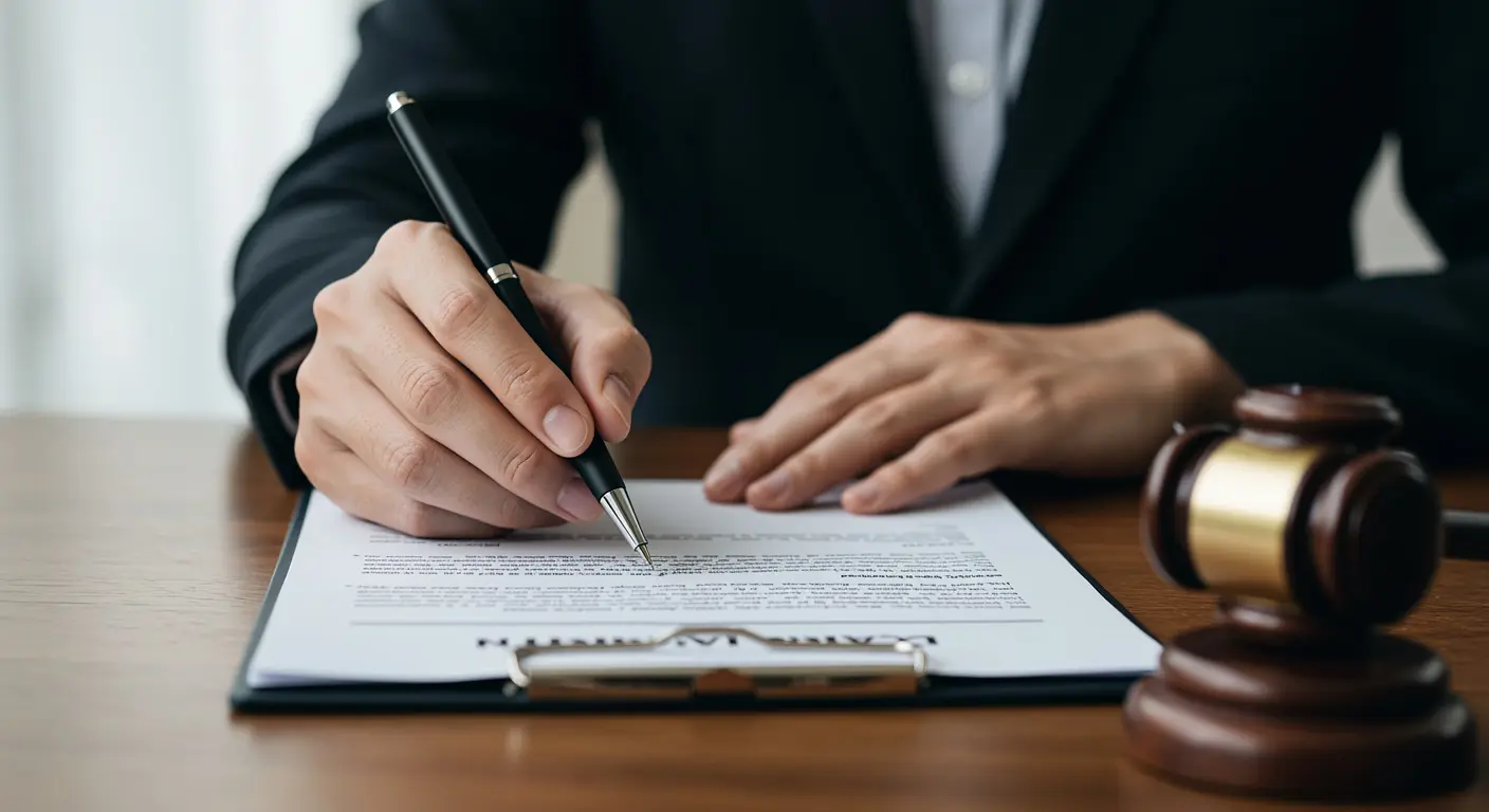 a person in a suit signing a legal contract