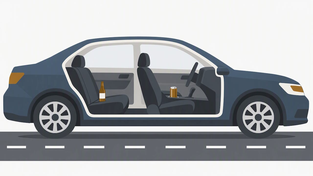 Open containers shown inside vehicle passenger area